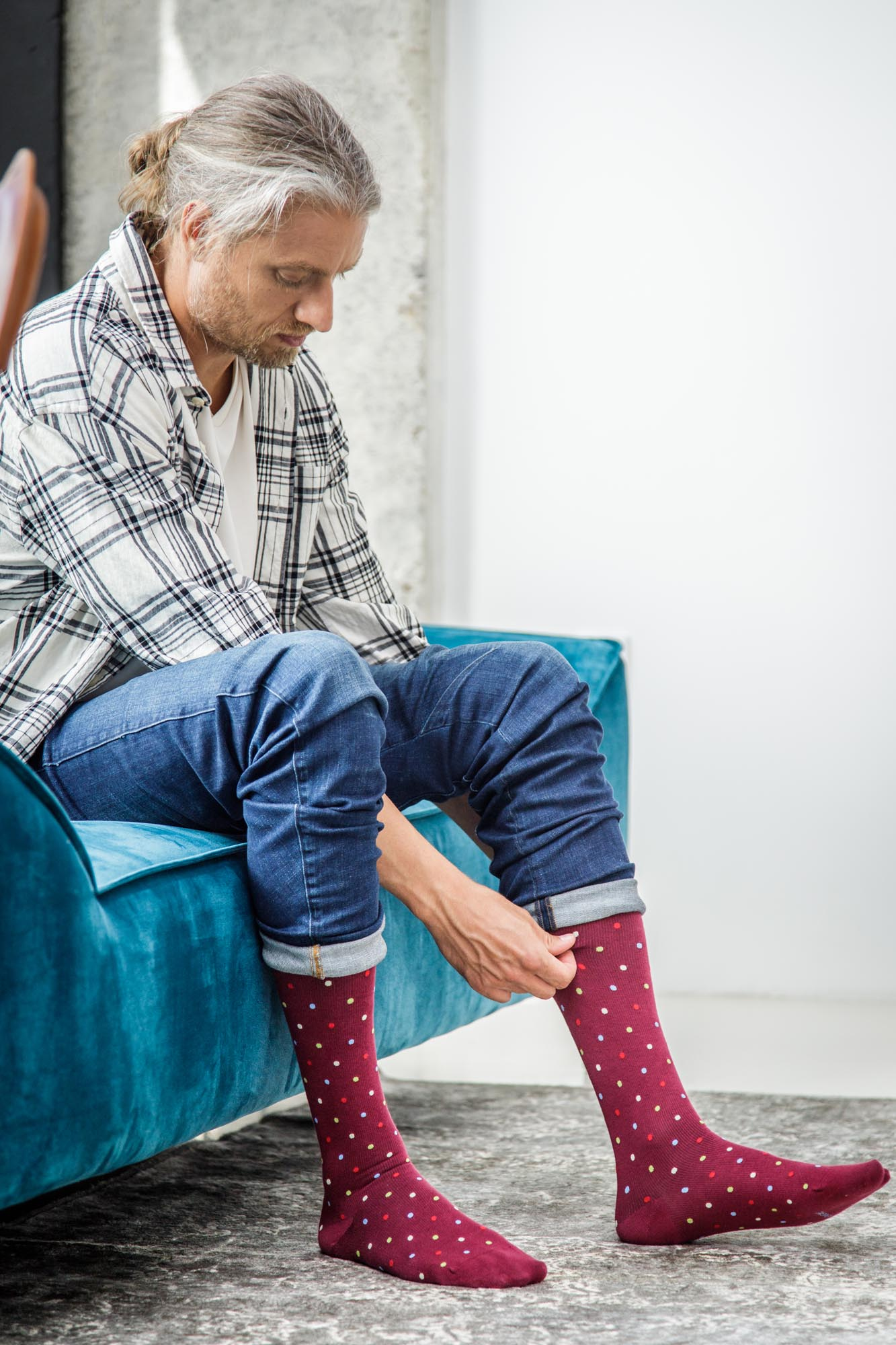 RELAXSAN  Fancy Socks Podkolanówki uciskowe z bawełny - bordowe w kropki CCL1